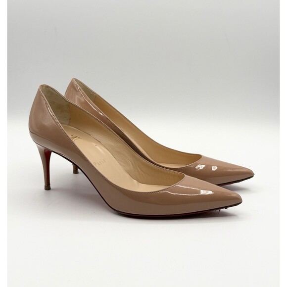 Christian Louboutin Shoes - Christian Louboutin Kate 70 Nude Patent Leather Pointed Toe Stiletto Heels EU 36